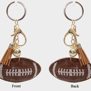 Football Puffy Tassel Key Chain with Rhinestones on both sides